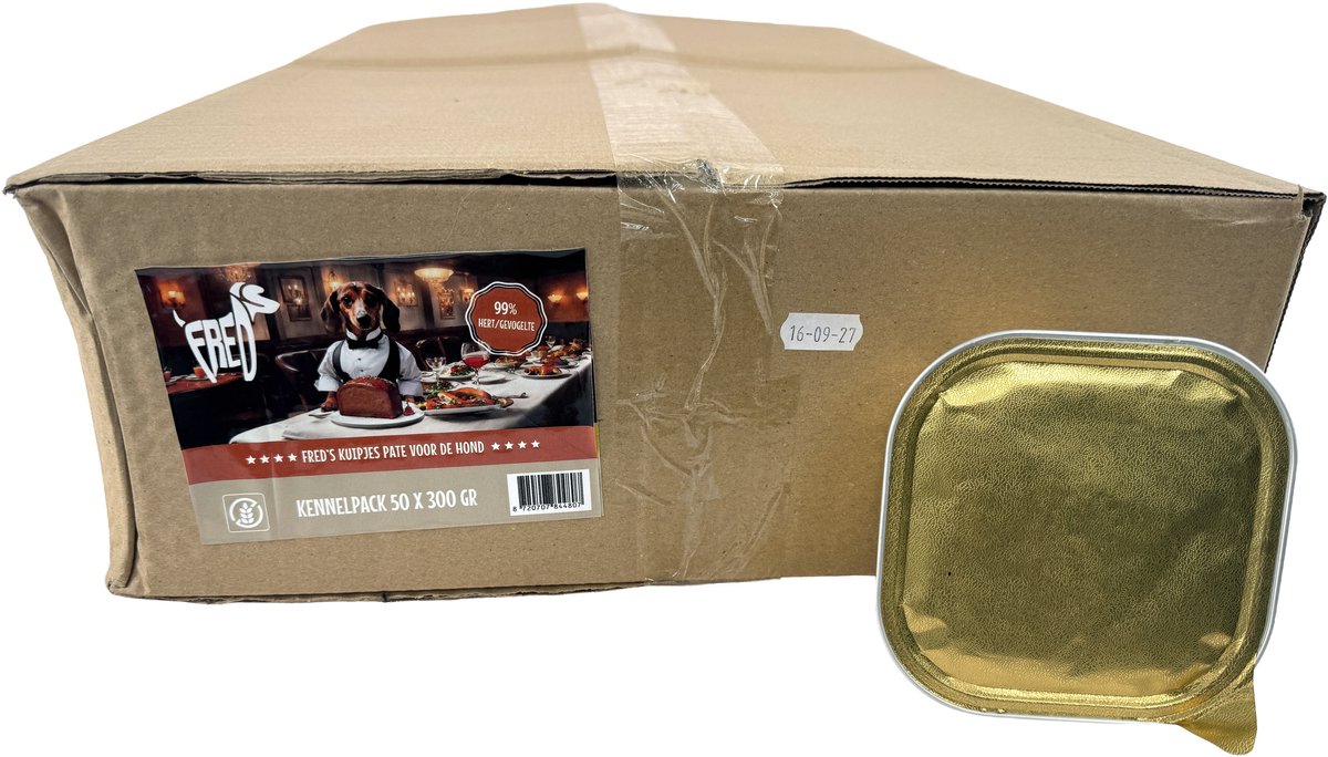 Hondenpaté Freds - Hert Gevogelte - 50x300gr, 99% Vlees, Natuurlijke Maaltijd zonder Granen