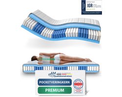 AM Qualitätsmatratzen - Hoogwaardig 7-Zone Pocketveringmatras 200x200 cm (H3) - 24 cm - Gemiddeld - Pocketvering Matras 200 x 200 - TENCEL Lyocell tijk - ergonomisch matras