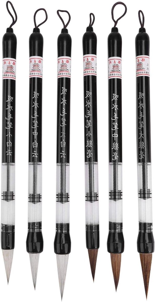 Set van 6 Piston Filling Water Brushes voor Chinese en Japanse Calligrafie - Herbruikbare Schilderbenodigdheden voor Beginners en Scholen