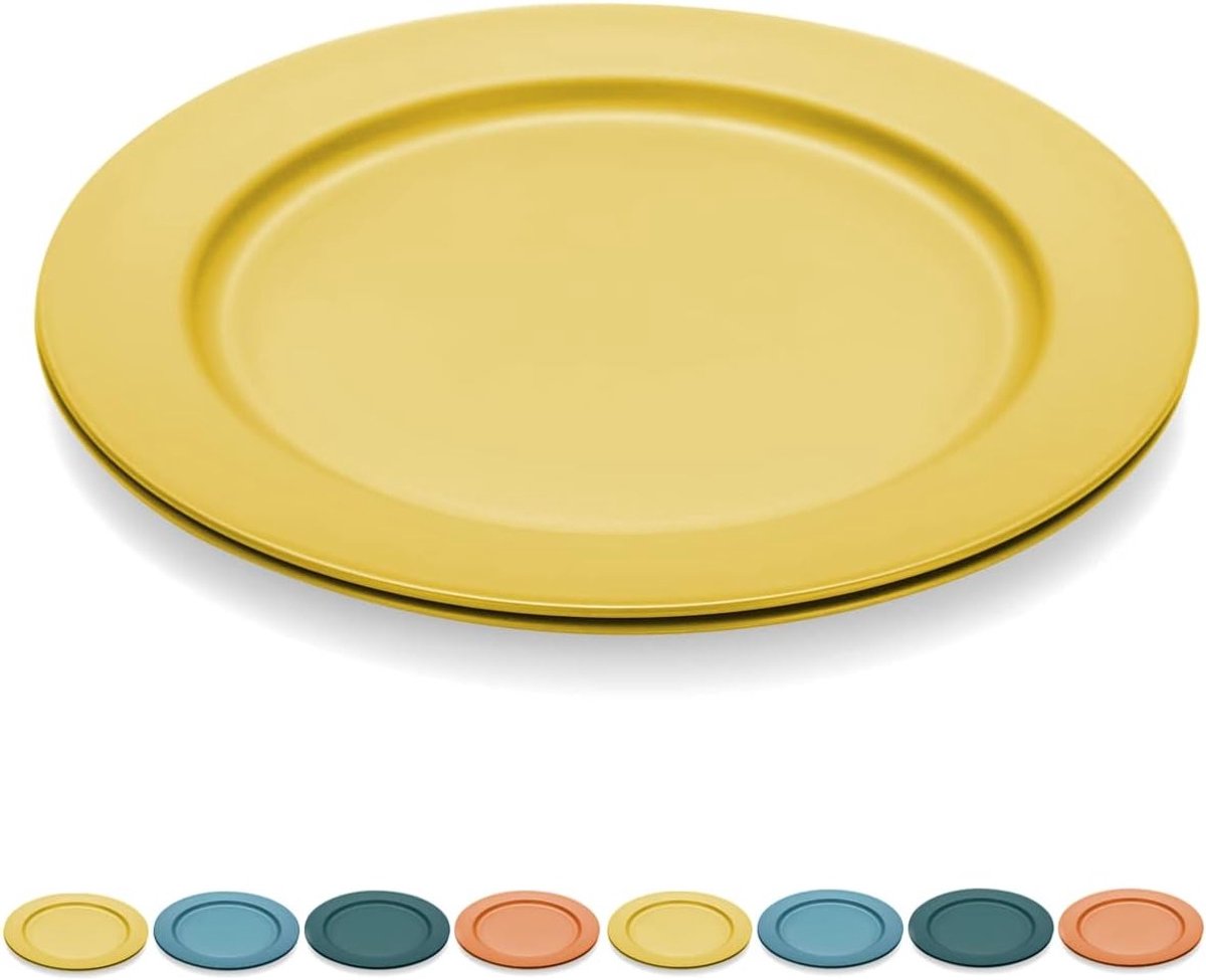 Grote 25.5 cm plastic borden - Breukbestendige en herbruikbare lichte dinerborden, magnetron- en vaatwasserbestendig, set van 8 (goudgeel)