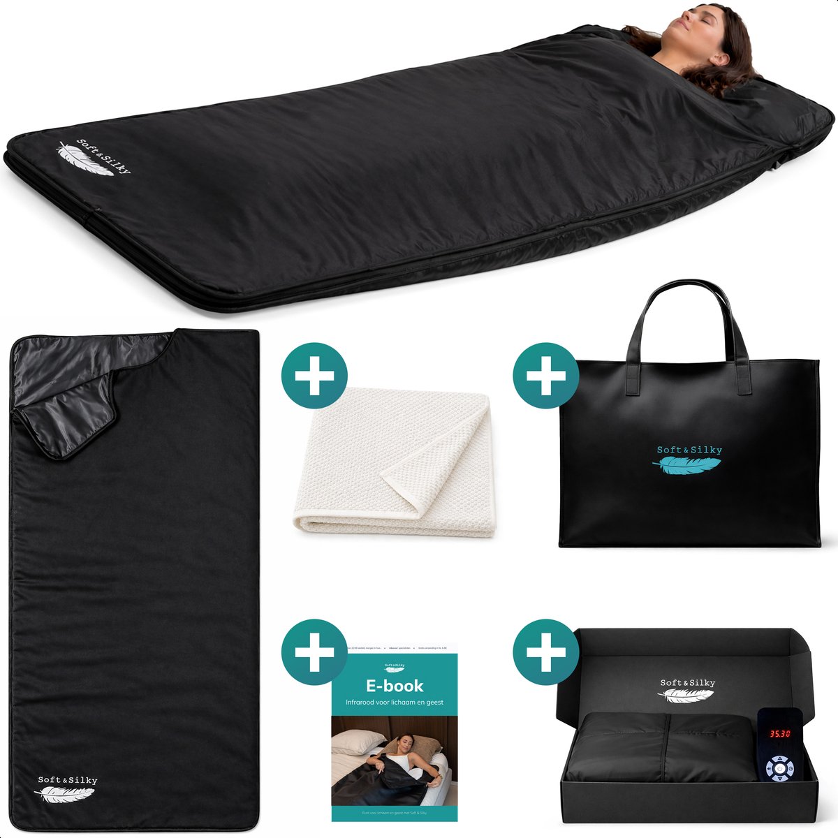 Bol.com Soft & Silky Infrarood deken - Leer - Sauna deken - Paneel - Warmte - Elektrische - Fibromyalgie - Verwarming - Infraroo... aanbieding