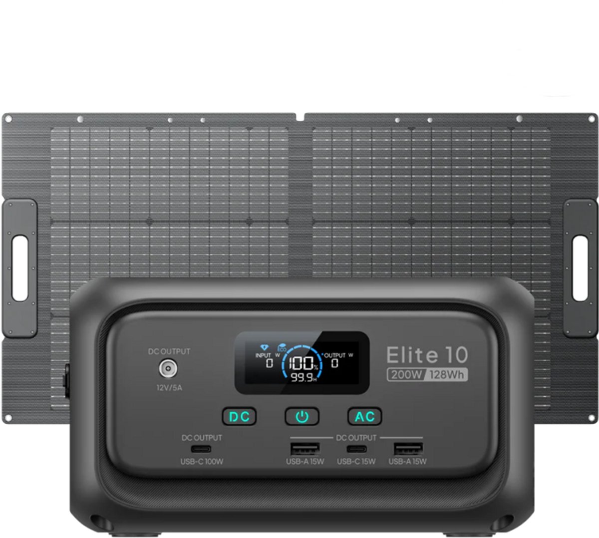 BLUETTI Elite 10 - 128Wh - 200W - Duurzame energie - met 100W Zonnepaneel PV100 - Draagbaar zonne-energie-station- voor Reizen, Camperen, Wandelen, Noodgevallen