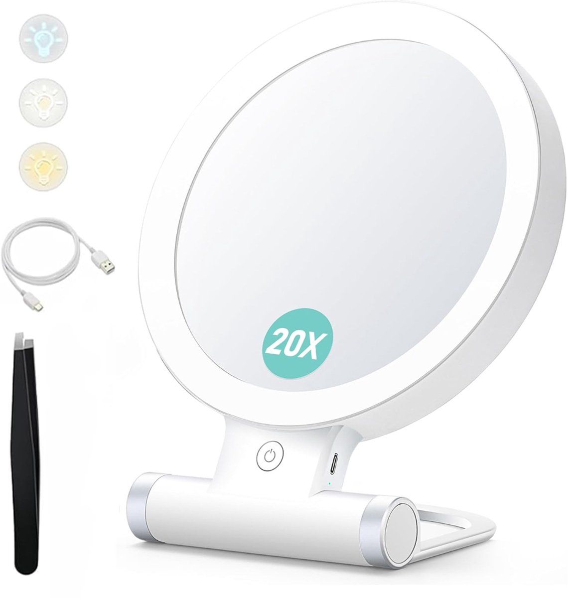 OUYLAF vergroot spiegel met licht - Mirror - mirror with light - 20X/1X - mirror make up - 3 kleuren verlichting - make up spiegel - spiegel met verlichting