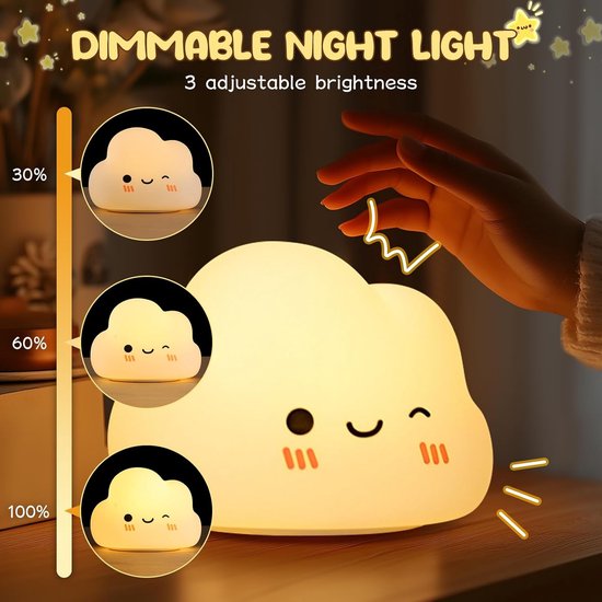 Nachtlampje voor kinderen en baby's - 7 kleuren, 5 helderheidsniveaus (voedingslampje) - Dimbaar, schattig siliconen nachtlampje voor de babykamer - Touchbediening - Draagbaar & oplaadbaar van Merkloos — afbeelding 5