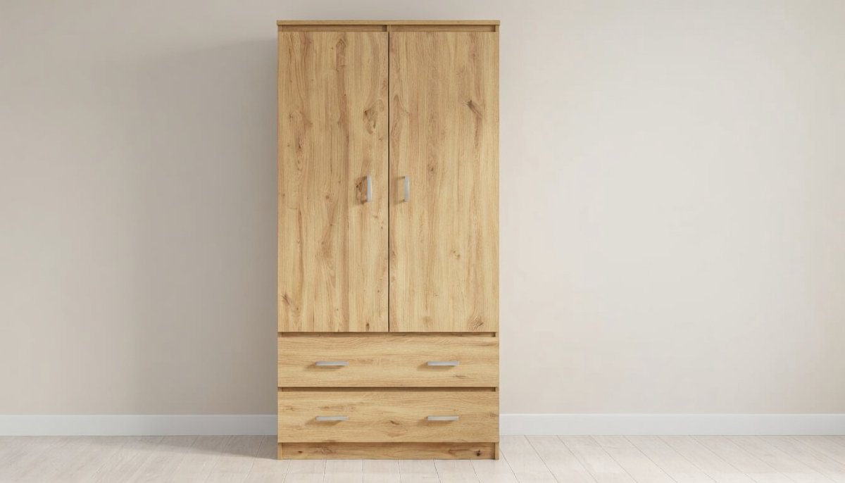 Kledingkast 2-deurs 80x52x180 cm Artisan Eiken – Rustieke Garderobekast met Hanggedeelte & 1 Plank – Ruime Slaapkamerkast / Opbergkast – Duurzaam Houten Design – abtkantoor