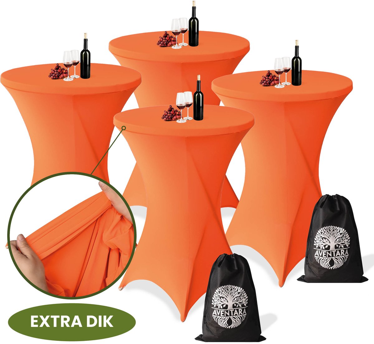 Statafelrok Oranje x 4 – ∅80-85 x 110 cm inclusief Opbergtas – Statafelhoes Stretch Stof – Kras- en Vouwvrije Tafelhoezen Extra Dik – Sta Tafelrok – Statafelhoezen Voor Horeca, Koningsdag, Feest, Bruiloft en Partijen