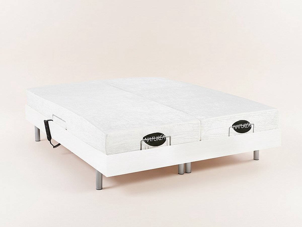 Vente-unique Bed met elektrische lattenbodem hout wit 2 x 70 x 190 cm