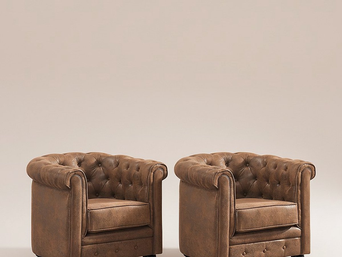 Vente-unique Set van 2 fauteuils CHESTERFIELD van microvezel met vintage look Bruin