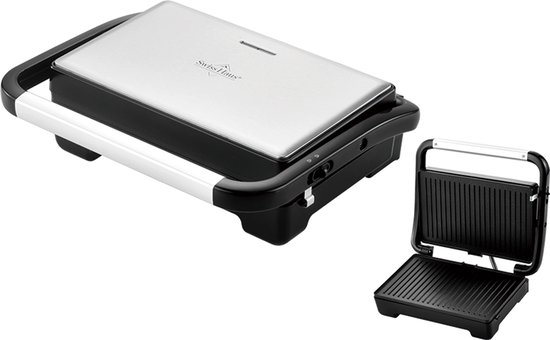 Swiss Haus® PG2228 Panini Grill 1600W – 28 x 17 cm - Contact Grill & Tosti Apparaat – PFAS Vrij Antiaanbaklaag – Cool Touch Handgreep – RVS Design – Zwart