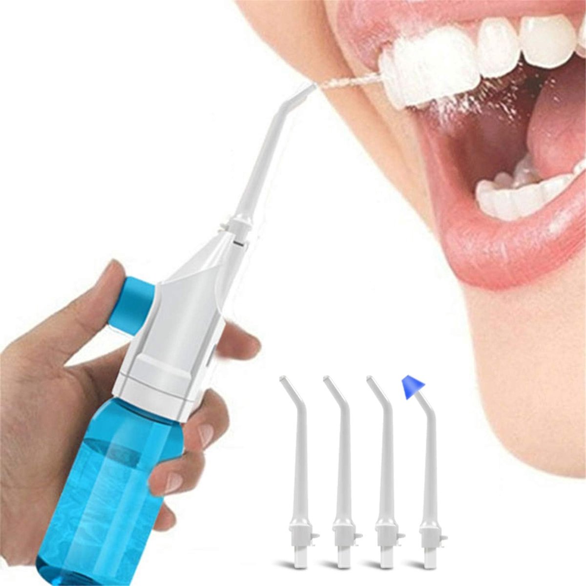 Draagbare waterflosser, waterflosser, neusdouche, gebitsreiniger, waterflosser voor thuis en op reis met 4 opzetstukken - 110 ml