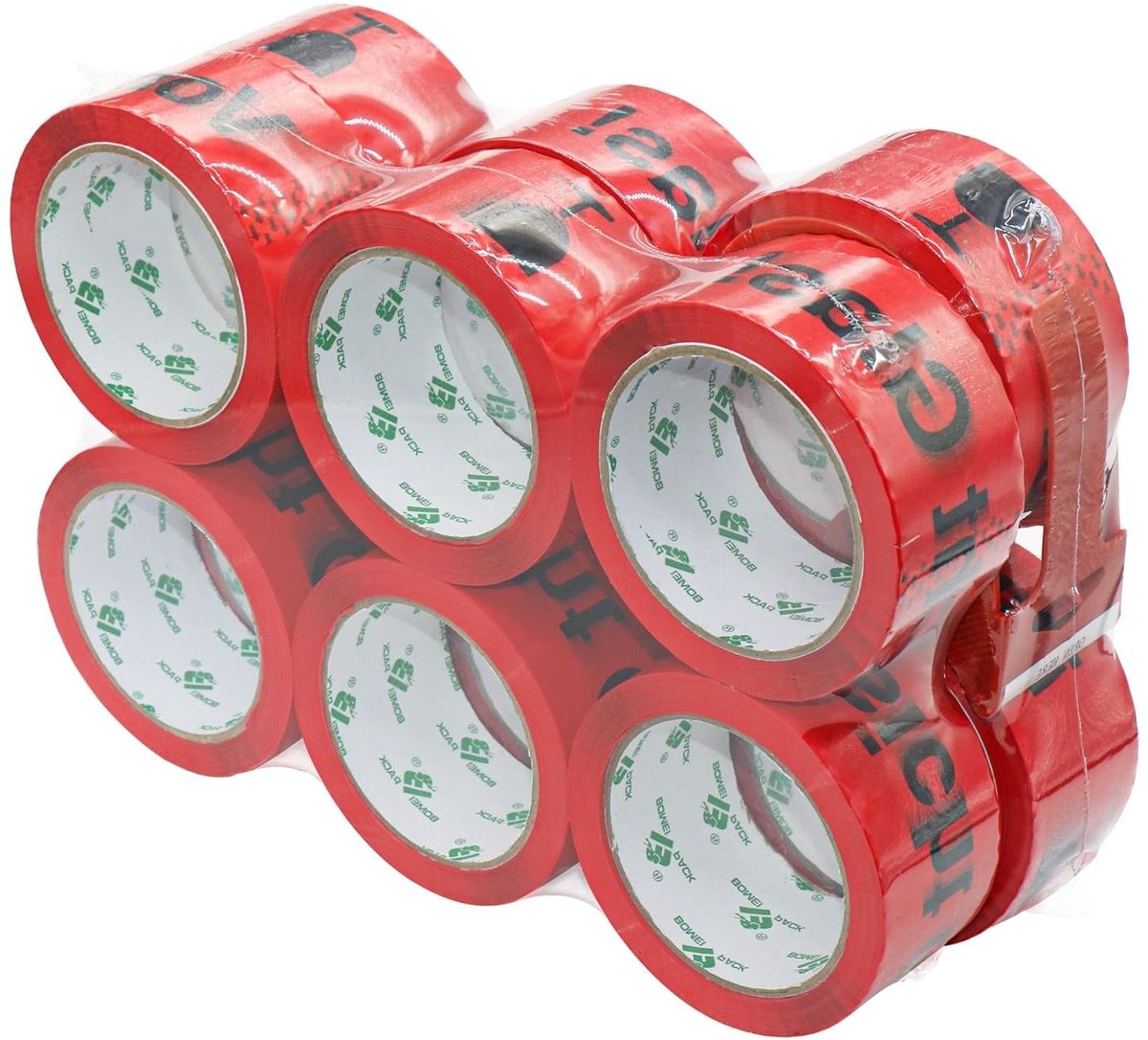 SnelShoppen - 12 Rollen Verpakkingstape 50mm x 66m met Plastic Dispenser - Breekbare Inhoud, Glas & Kantoor - Ideaal voor Verhuizen, Verpakken & Opsla