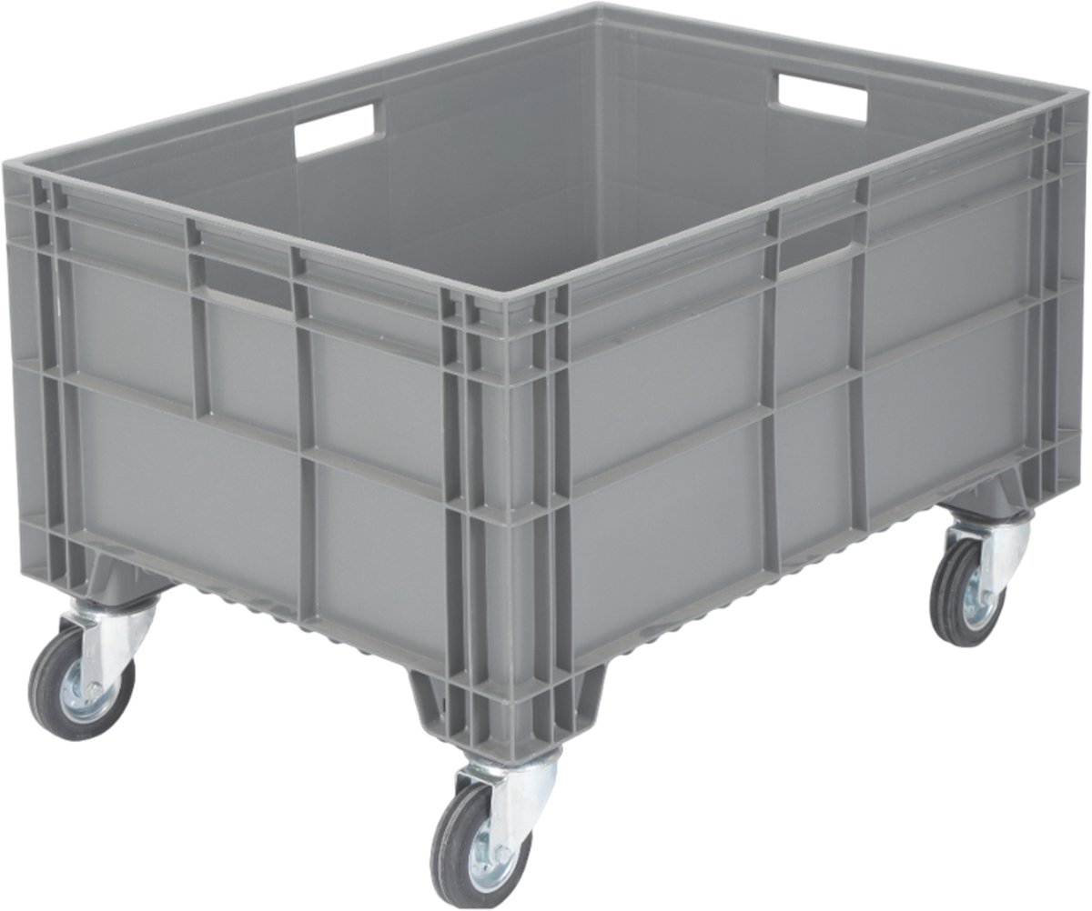 Povag Euronorm bak - Kunststof palletbox met wielen - 80x60x52 cm - Grijs