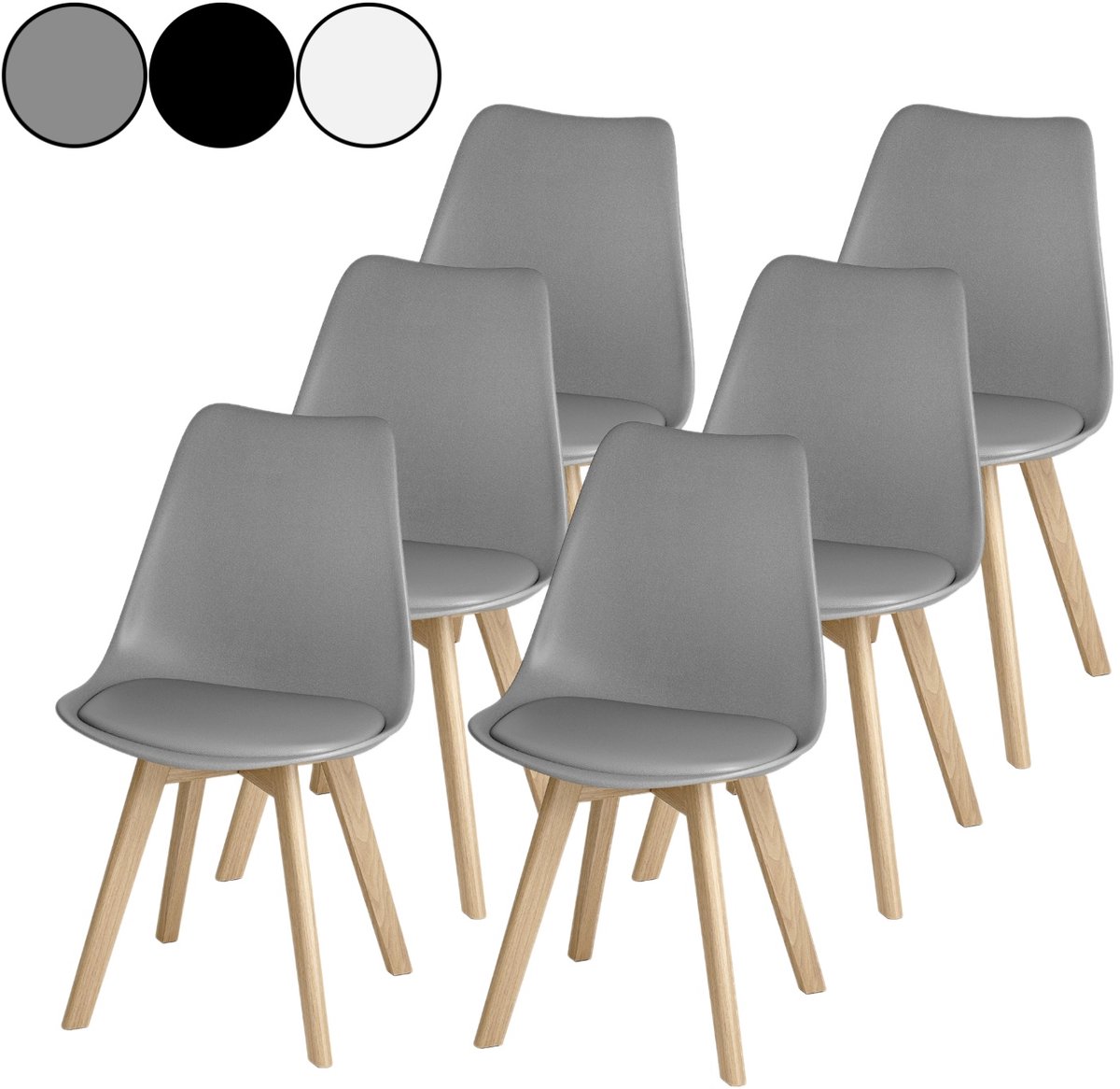 Bealife TB18 Eetkamerstoel - Set van 6 - Kuipstoel – Beukenhouten onderstel – Grijs