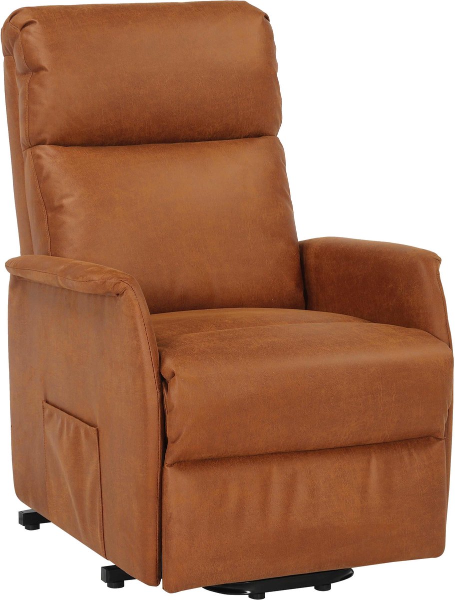 Opsta Fauteuil Olivia - Micro Leder - Elektrisch Verstelbaar - Sta-op Stoel - 1 Motor - Netstroom - Cognac – foto 2