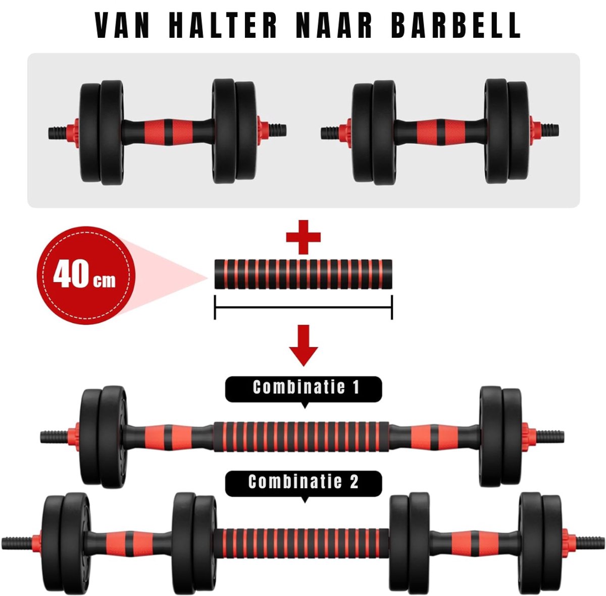 MIRA® Verstelbare Dumbells - Verstelbare Dumbbells - Dumbell Set - Verstelbare Dumbell - Rood - 13cm x 6cm x 6cm thumbnail 6