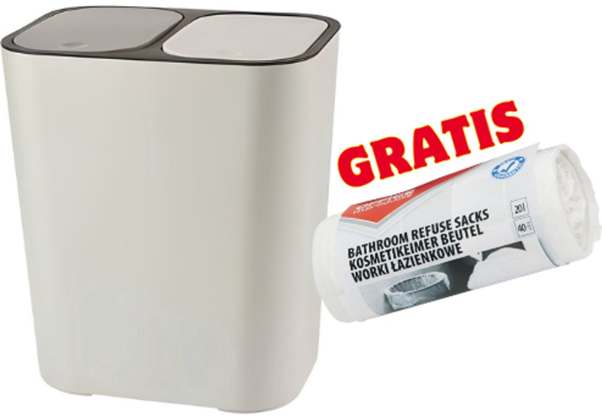PromoHome Modern Dubbele Prullenbak Keuken 2 Vakken – Afvalscheiding Vuilnisemmer – Kunststof Afvalbak met Deksel – Voor Droog & Nat Afval – Recycling Prullenbak