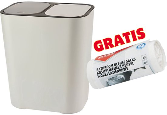 PromoHome Modern Poubelle Double Cuisine 2 Compartiments – Séparation des Déchets Seau à Ordures – Bac à Déchets en Plastique avec Couvercle – Pour Déchets Secs & Humides – Poubelle de Recyclage