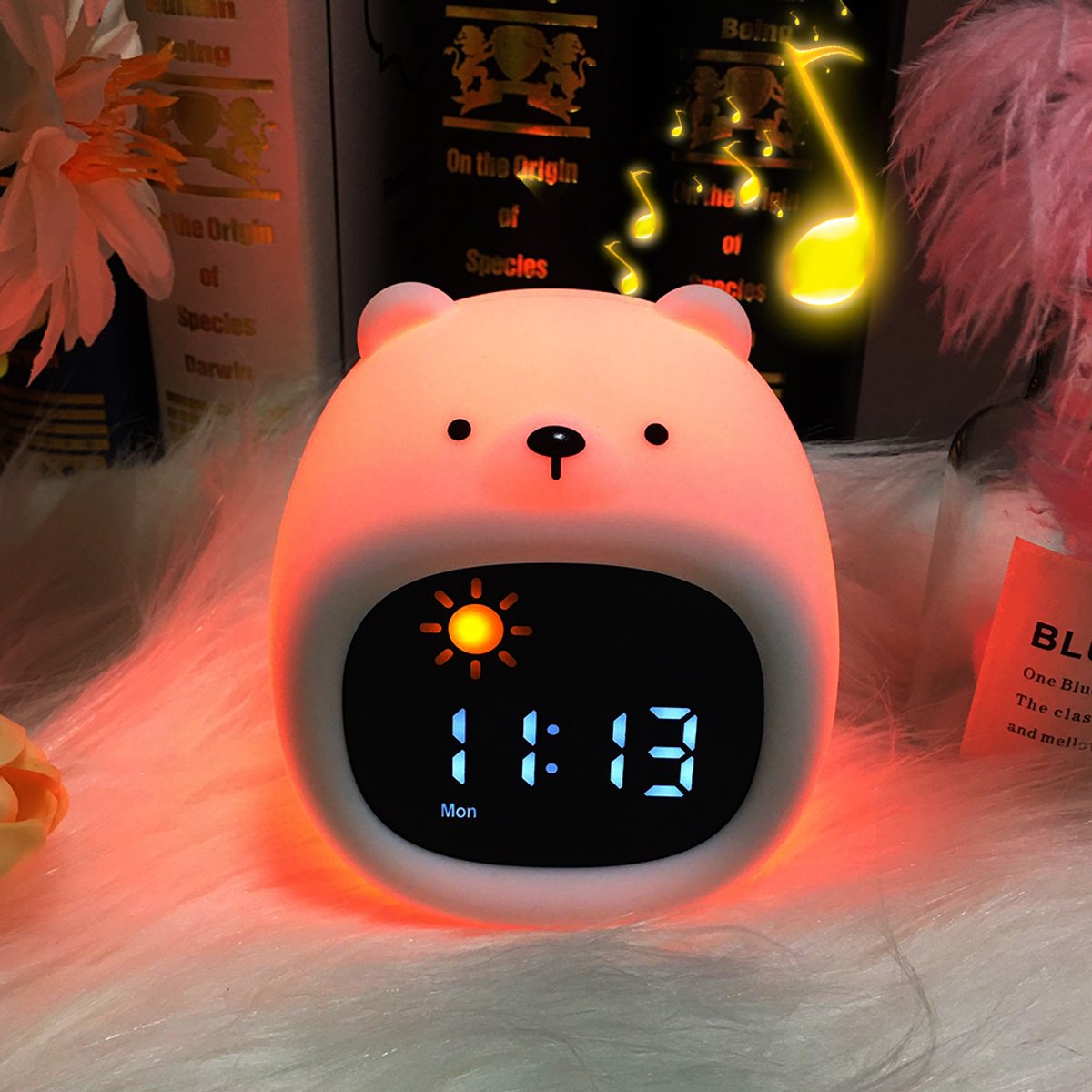 La Aster Slaaptrainer Beer - Kinderen met Nachtlampje en Wekker – Wake-up Light – White Noise – Oplaadbaar – Slaapcoach Baby en Peuter