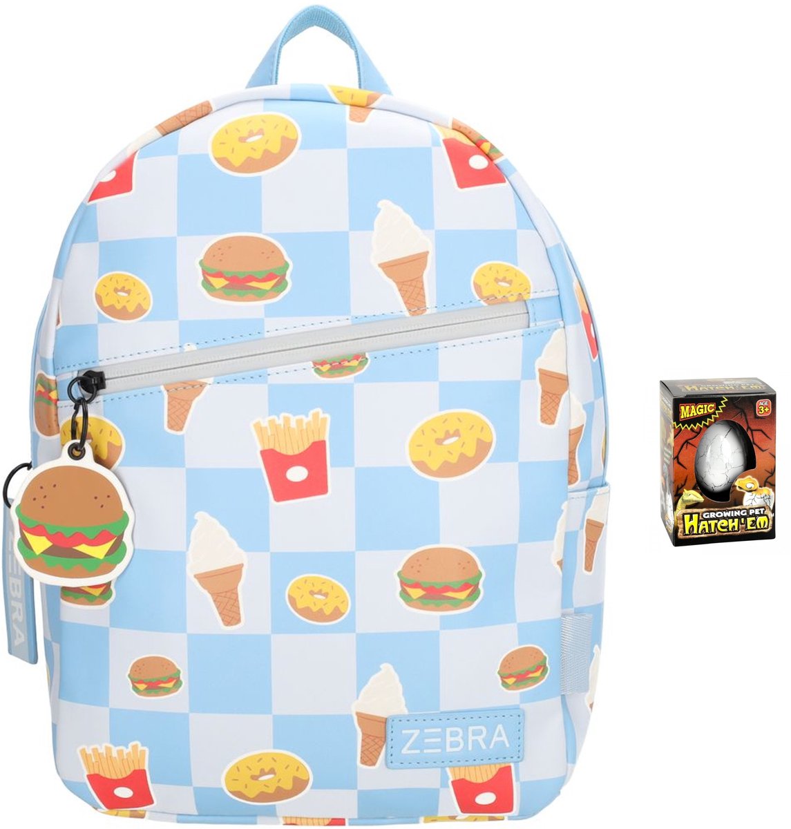 Zebra Rugzak Levi Fastfood Burger, hamburger - rugtas, schooltas, kinderrugzak + Dino Ei