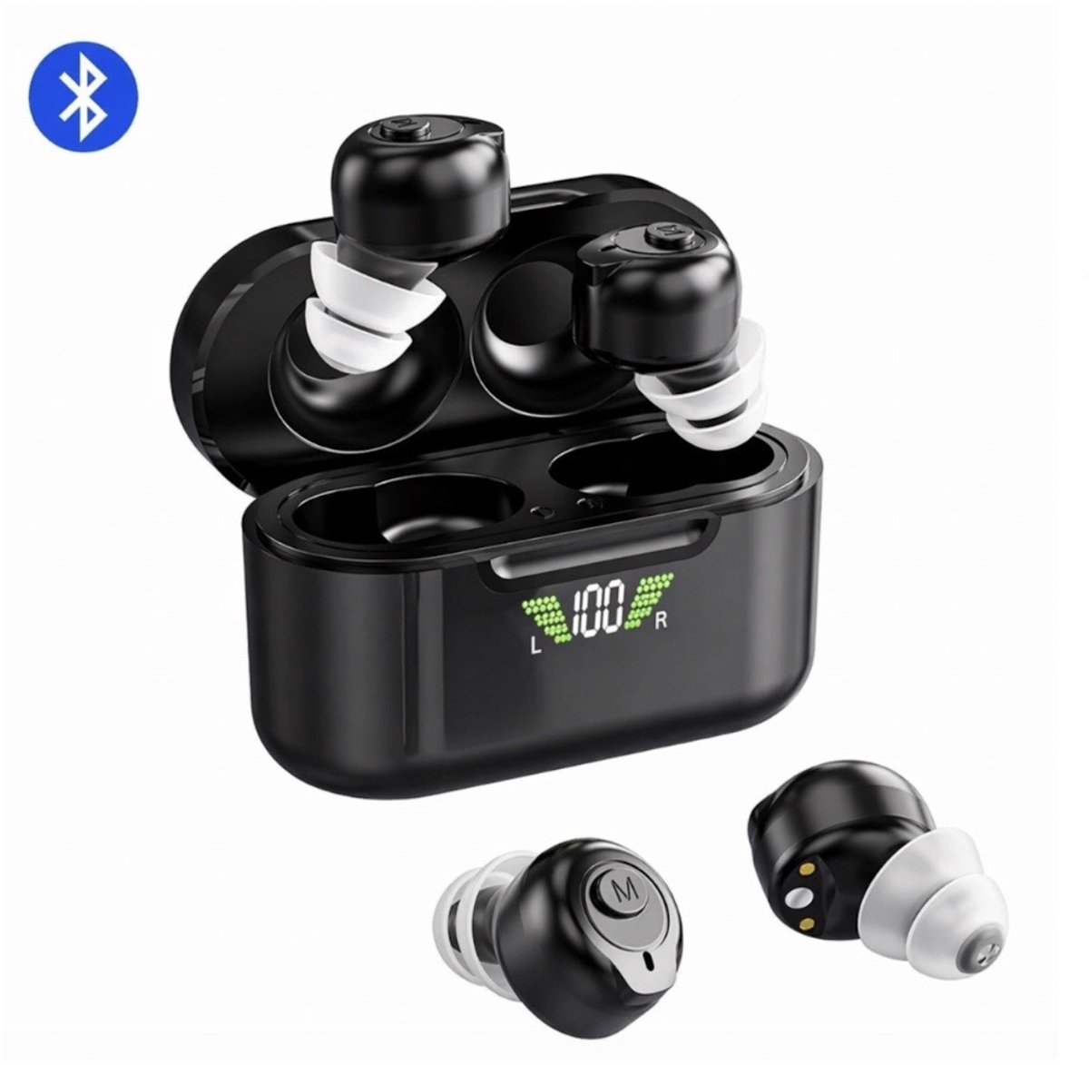 medj-Gehoorapparaat-2x Mini Intelligent digitaal gehoorapparaat - Bluetooth - Met Noise Reductie - Geluids Reductie -Ruis onderdrukking- Magnetisch laden - Voor in het oor (IHO) links en rechts - Kleur Zwart
