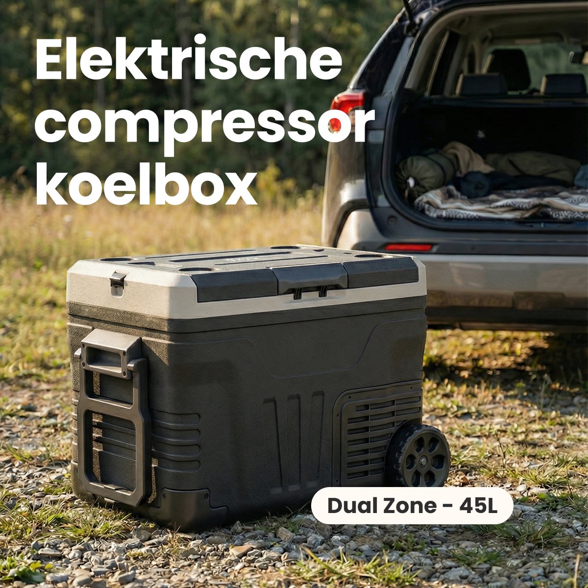 Auronic Elektrische Koelbox - Compressor - 2 Zones - 45L - 12/24V en 240V - Koelen en Vriezen - Camping Koelkast - Frigobox Auto - Met Wielen en Hendel - Zwart — afbeelding 2