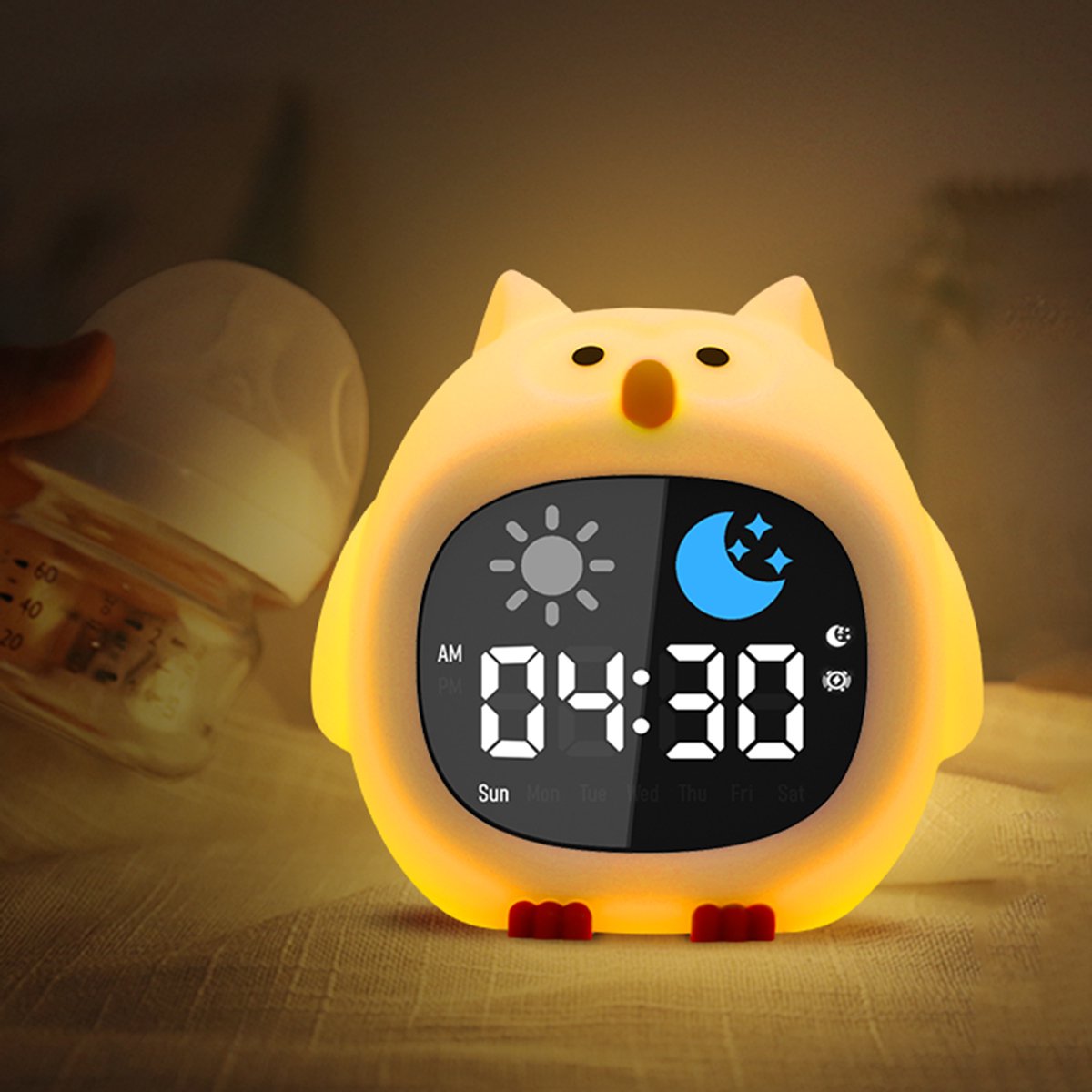 La Aster Slaaptrainer Uil - Kinderen met Nachtlampje en Wekker – Wake-up Light – White Noise – Oplaadbaar – Slaapcoach Baby en Peuter