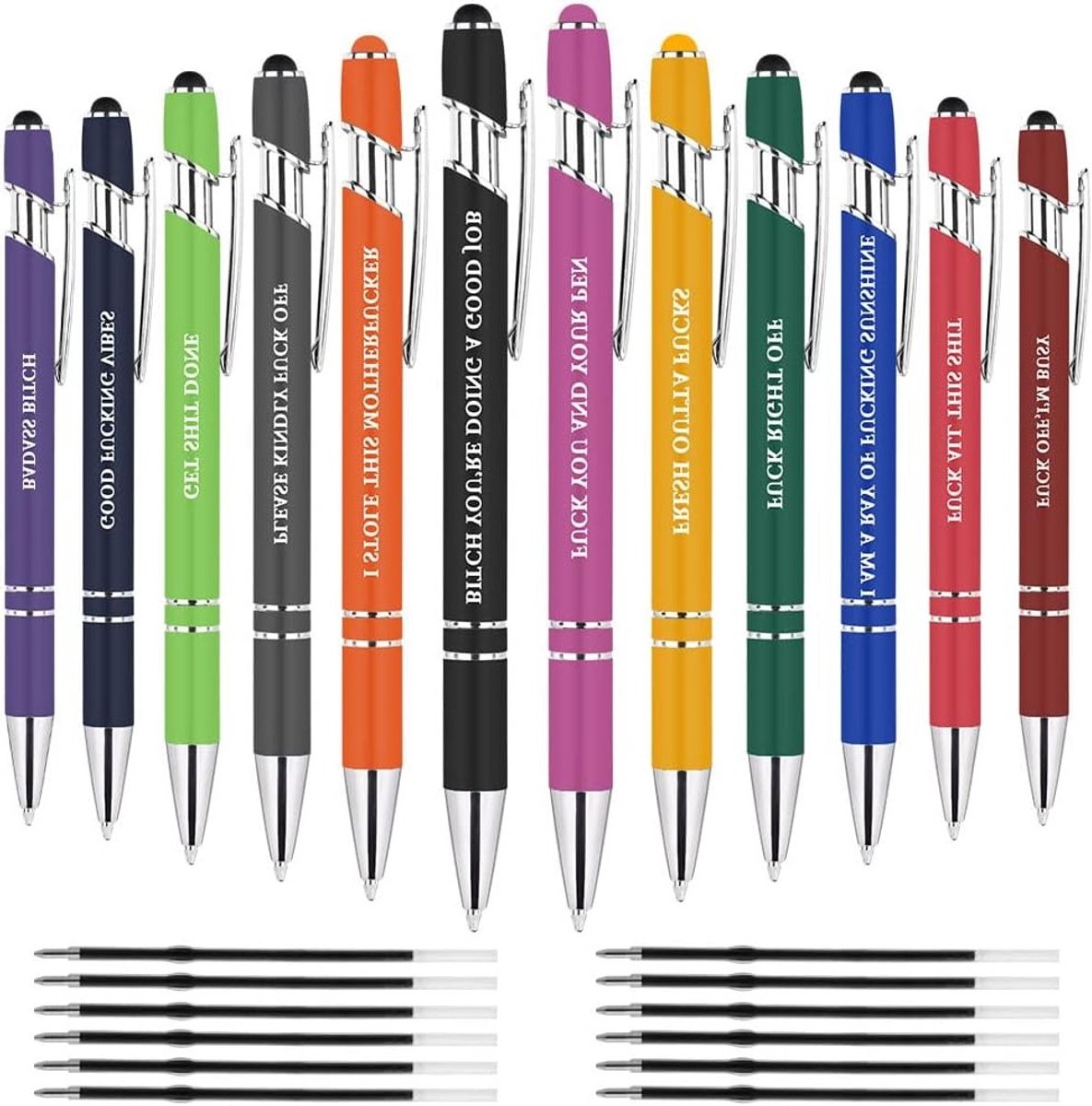 12 Stuks Inspirerende Balpennen Set met Vervangingen, Stijlvolle 2-in-1 Metalen Stylus Pennen voor Werk en Creativiteit
