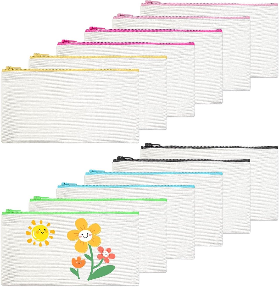 Set van 12 Lege Stoffen Tassen, Kleine Pennenzakken met Rits, DIY Cosmetica Tas voor Schilderen en Reizen, 21 x 12 cm