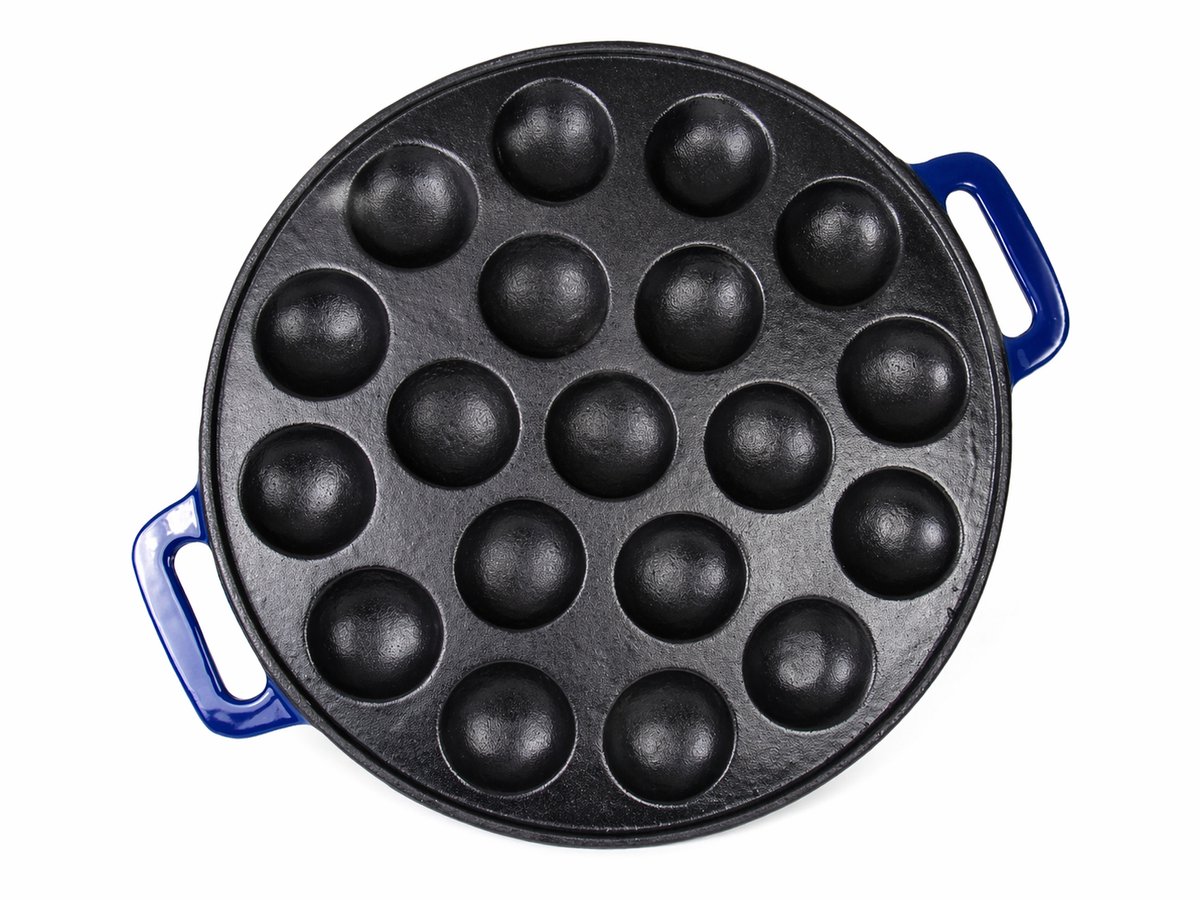 Bol.com Relance - Poffertjesplaat - 19 Poffertjes - geëmailleerd - gietijzer - blauw - Inductie en gas aanbieding