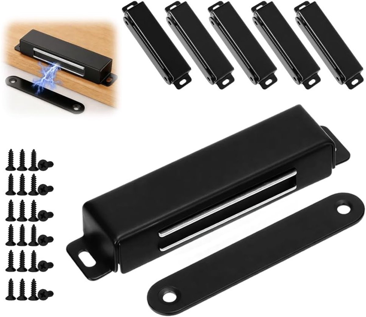 Set van 6 Sterke Magneten voor Deuren en Kasten - Rvs Magnetische Sluiting voor Keuken, Kastdeuren en Kledingkasten, Zwart