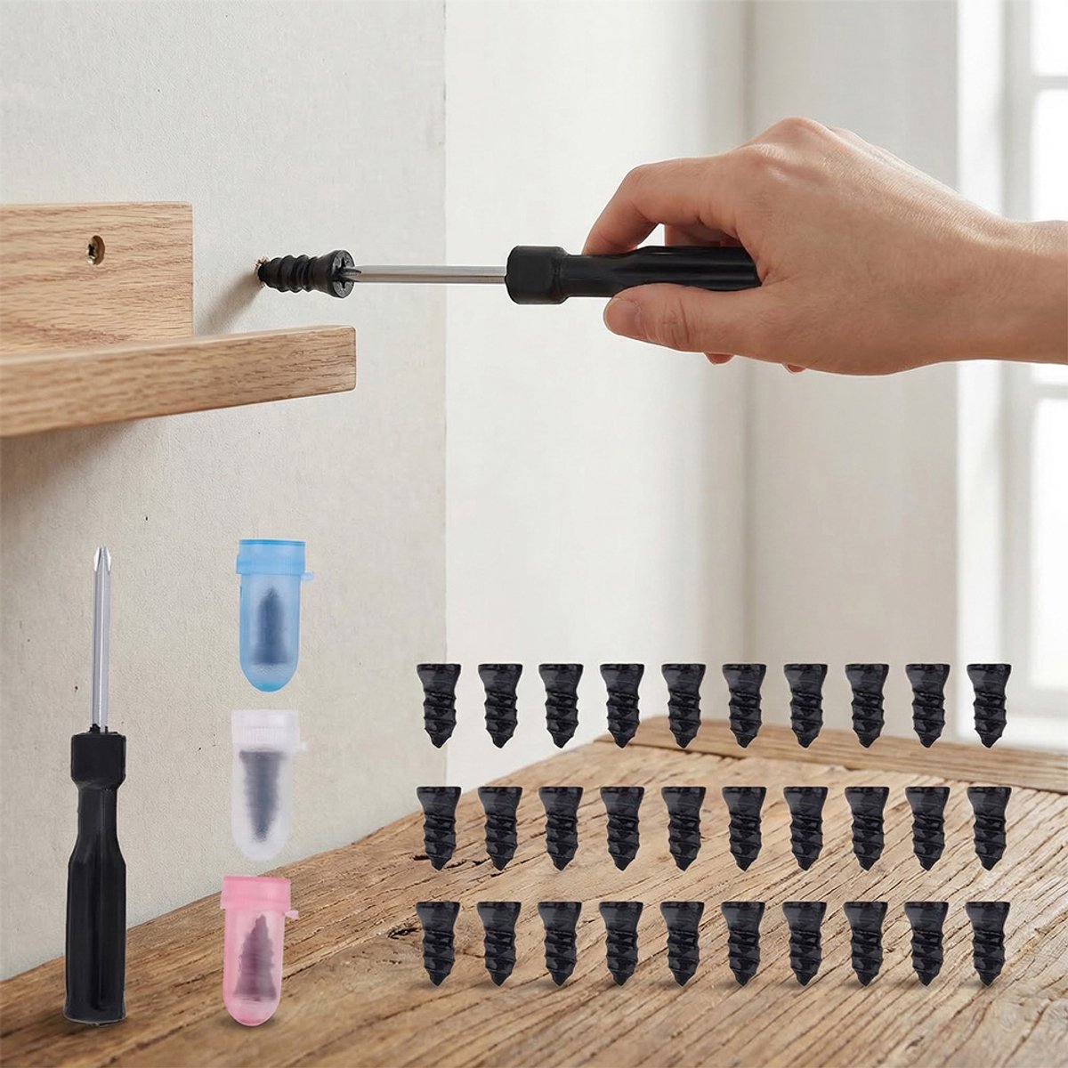 Draagbare Bandenreparatieset – Rubberen Bandenreparatiespijkers - 3 Maten Pluggen & Gereedschap – Voor Auto, Fiets en Motor - 85 stuks - Snel Zonder Wiel Verwijderen thumbnail 3
