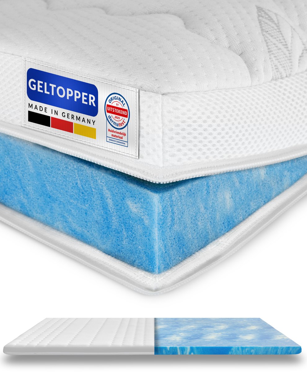 AM Qualitätsmatratzen Premium Gelschuim Topper 200x200cm (SG50) - Hoogte 6 cm - Memory foam mattress topper 200 x 200 - TENCEL Lyocell tijk - Gel Matrastopper voor matras en boxspringbed