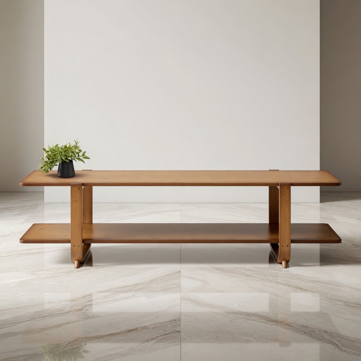 Bamboo TV-Meubel 140 cm – Moderne TV-Kast van Duurzaam Bamboe met 2 Open Planken – TV-Tafel voor Woonkamer & Slaapkamer – Minimalistisch Design TV-Lowboard in WalnootlookMobili Bella