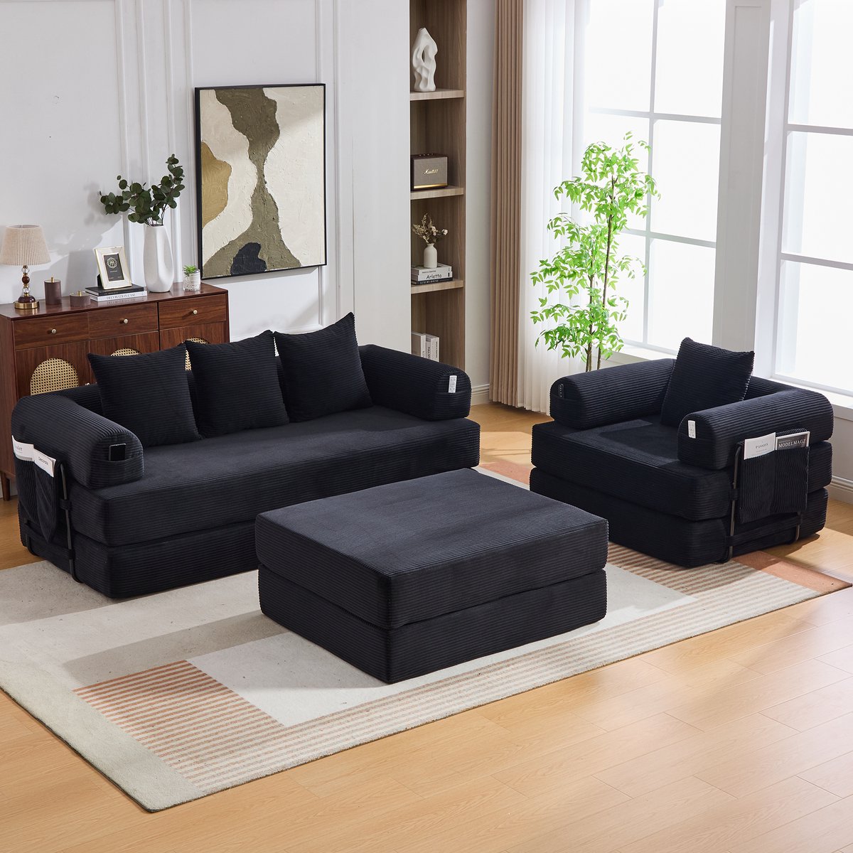 MIVRAY Hoekbank 200 x 94 x 67 cm - Modulair Met Hocker En Opbergvak - Voor Woonkamer En St