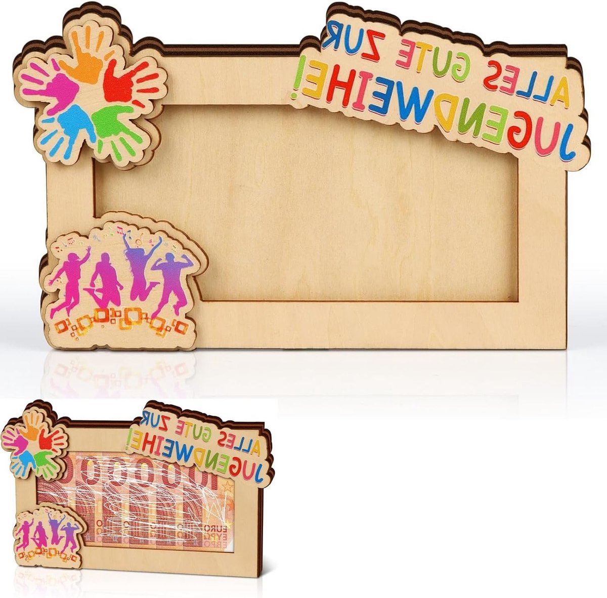 Houten Geld Cadeau Frame voor Jongeren, 7 x 4 inch, Kleurrijk Ontwerp met Foto Display, Perfecte Geschenken voor Feestjes en Verjaardagen