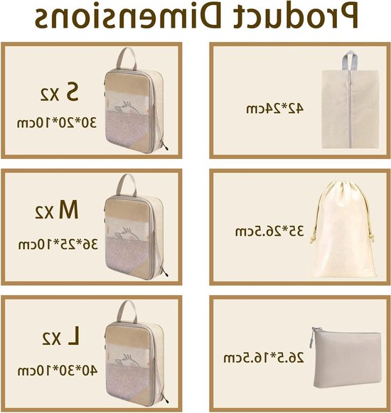 Multifunctionele Koffer Organizers - 9-delige Set Compressiezakken voor Kleding en Schoenen, Waterdichte Inpak Cubes voor Reizen en Rugzakken — afbeelding 5