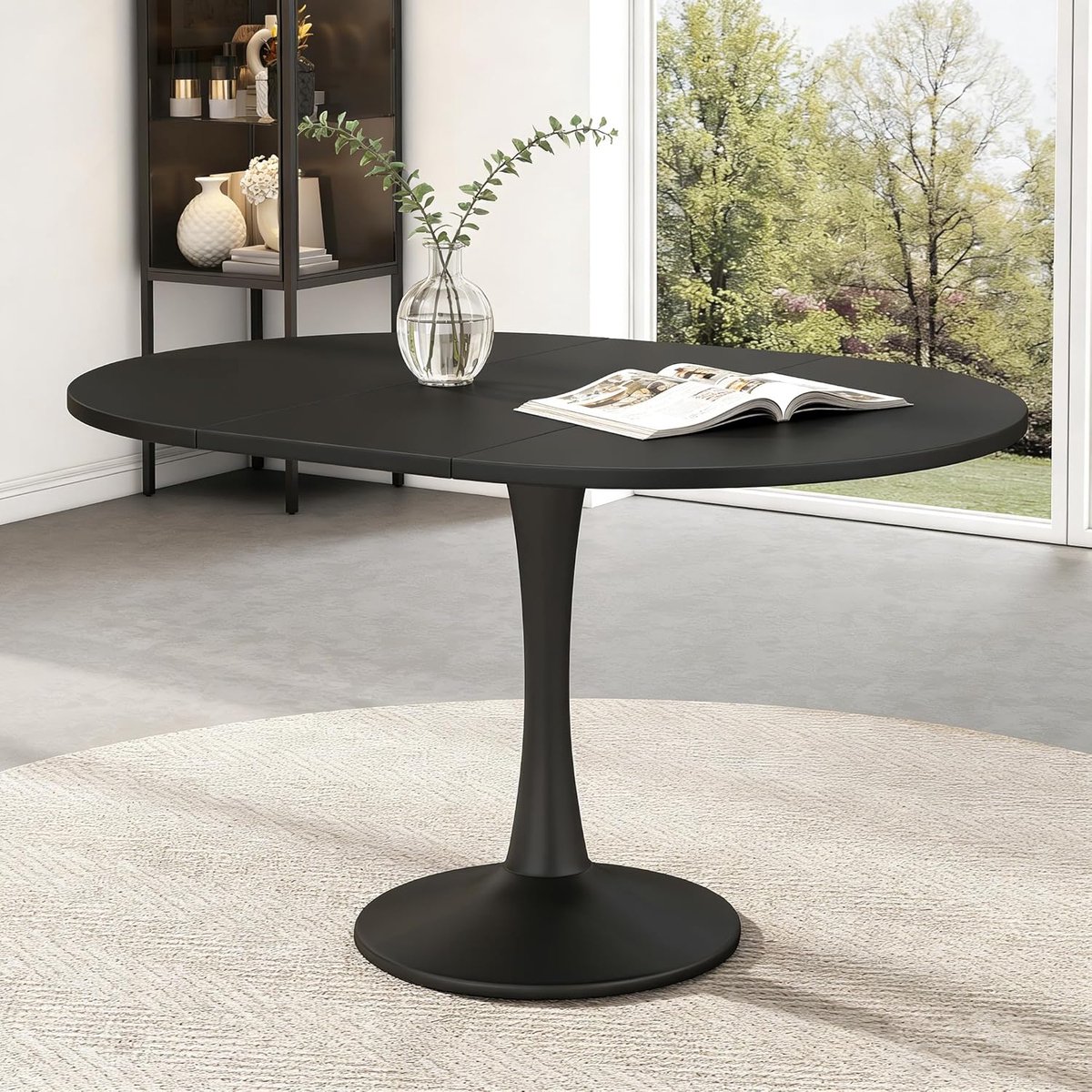Eettafel Uitschuifbaar - Ronde naar Ovale Eetkamertafel - Scandinavisch Design - Ruimtebesparend voor 4-6 Personen - 100/140x100x75 cm - Hout & Zwart - Vermissen
