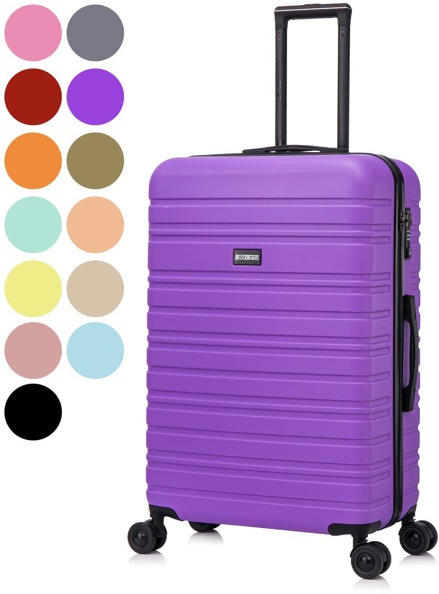 BlockTravel® Reiskoffer Groot 95 Liter - Harde Koffer met Wielen - Ruimbagage Koffer XL - TSA-slot - 4 Spinner Wielen - Lichtgewicht Valies - Paars