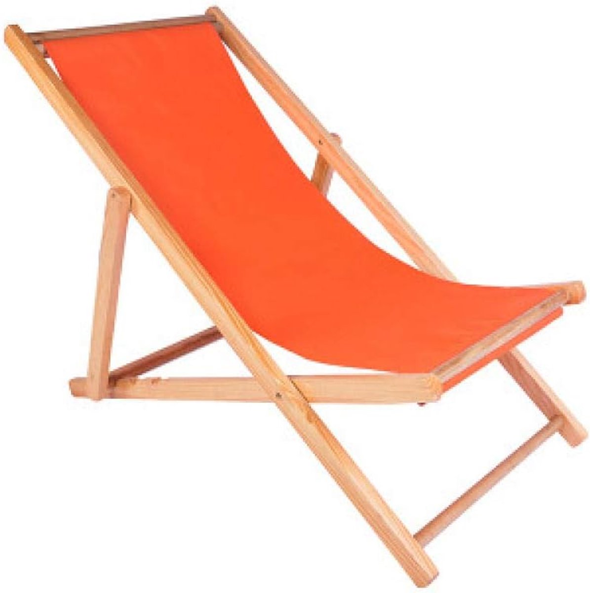 Opvouwbare Strandstoel 128x58 cm – Verstelbare Zonnestoel van Massief Hout & Oxford Stof – Lichtgewicht Ligstoel voor Tuin, Strand, Camping & Balkon – Oranje – Nicolehome