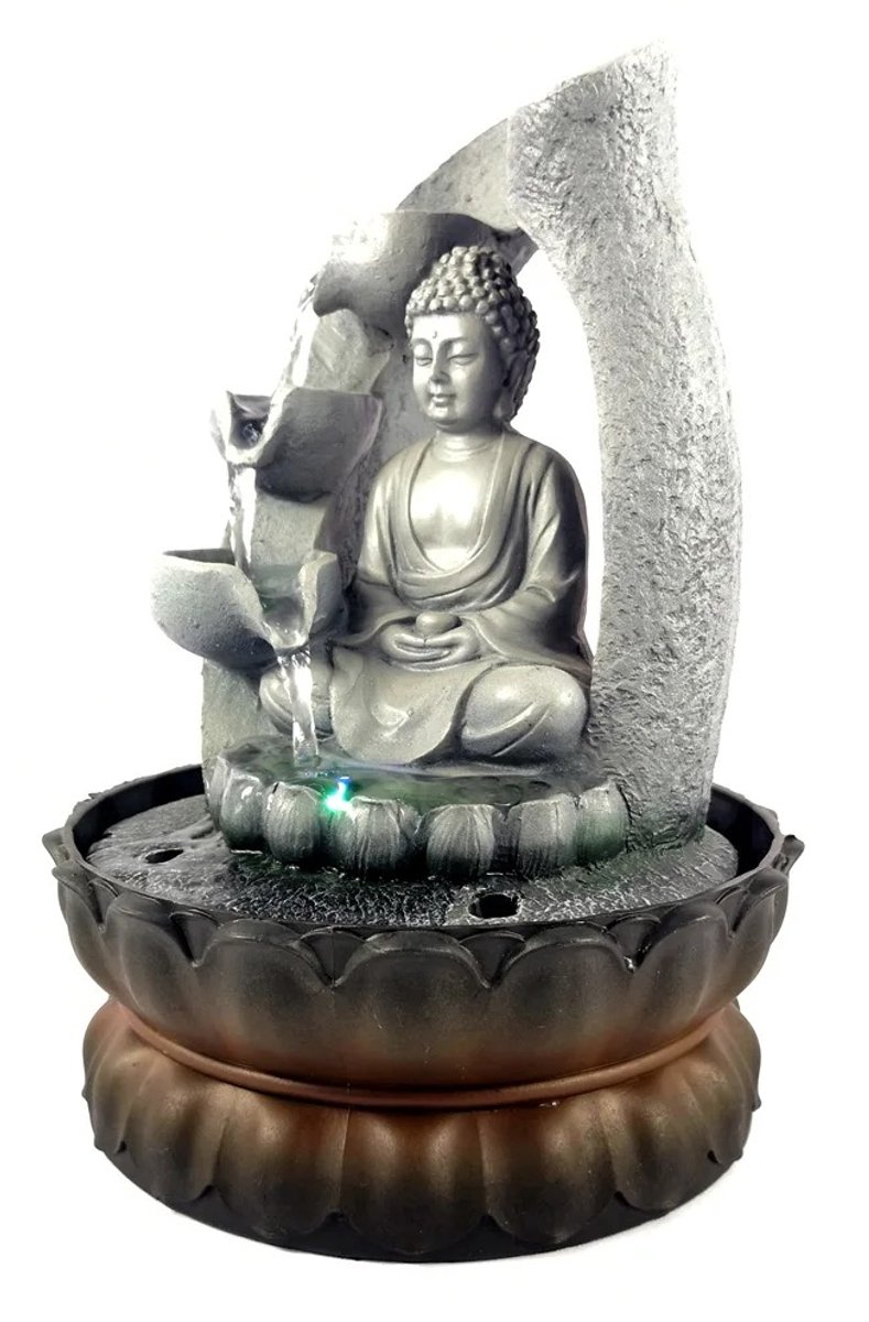 Geargalaxy Boeddha Water Fontein met Verlichting - Tafelfontein - Sierfontein - Rustgevende Waterornament voor Thuis - 21x21x28cm