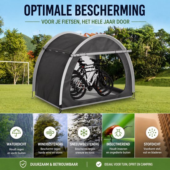 Fietstent Waterdicht 210x150x165 cm - Opvouwbare Fiets Opbergtent voor 2 Fietsen - UV-bestendig Oxford Doek - Draagbare Outdoor Opslag Tent van Merkloos — afbeelding 3