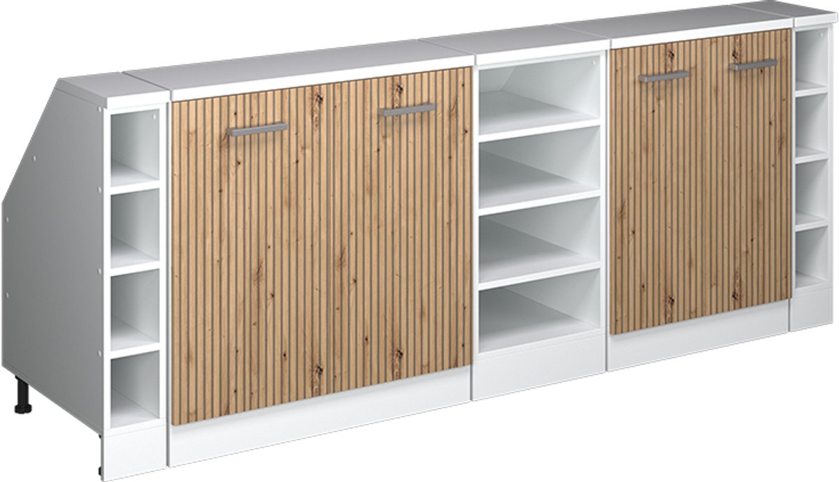 Vicco R-Line Keukenkast voor schuine wand – 210 cm Set van 5 kastrompen 60 cm diepte Artisanaal eiken