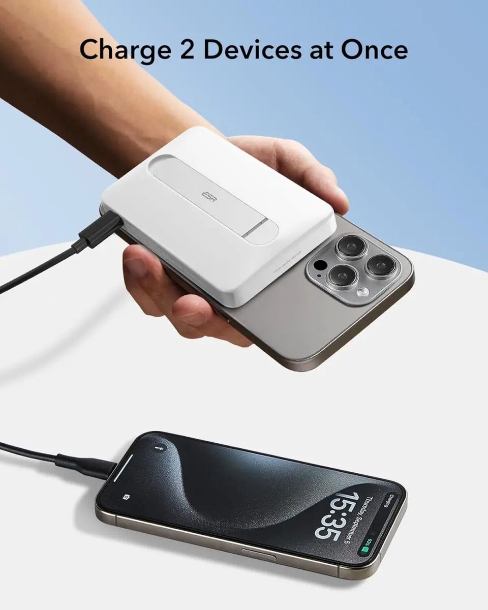 ESR Qi2 MagSlim Kickstand Powerbank 10.000 mAh Wit - afbeelding 3