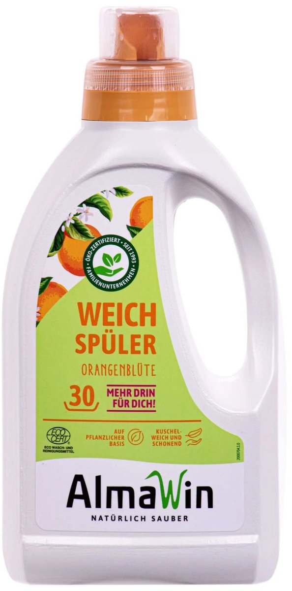 Wasverzachter 750 ml, natuurlijke wasverzachter sinaasappelbloesem