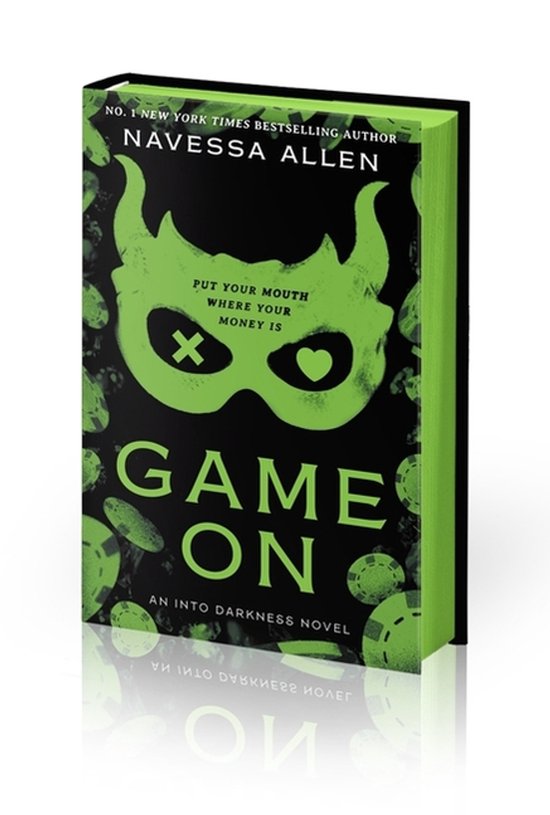 Boek 'Game On' met een zwarte kaft en groene duivelmasker. Met tekst: 'Put your mouth where your money is'.