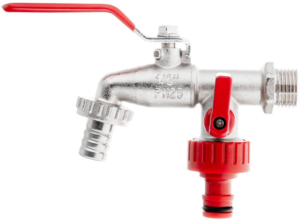 Garronda dubbele kraan set - 1/2 inch - met 2x 3/4 inch uitgang - slangaansluiting 1/2 inch - nippel voor snelkoppeling - waterverdeler - tuinbewatering en tanks - GD-0214
