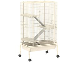 Hamsterkooi - Cavia kooi - Rattenkooi - Huisje - 4 Niveaus - Verwijderbare Lade - Met Voederstation - Zaag - Loopplank - Hutten - Hangbrug - 69L x 44B x 120H cm - Staal