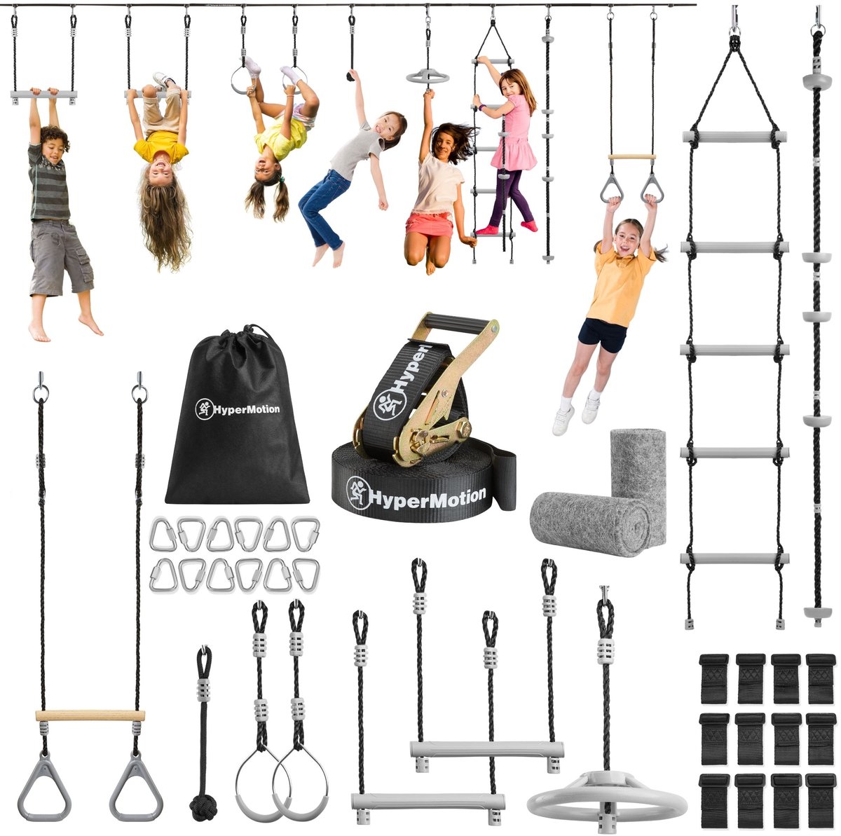 HyperMotion HYP22 Climber – Ninja Obstakelbaan – 9 Obstakels – 15m Slackline – Weerbestendig