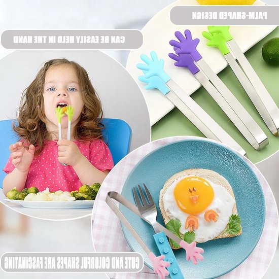 Mini Handtangen Set van 8 Stuks, Silicone en RVS Voedsel Tangen, Kleurrijke Kindertangen voor Koken, Barbecue en Buffet met Antislip Handgreep van Merkloos — afbeelding 4