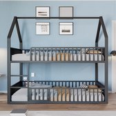Stapelbed 140x200 – Ladder – Lattenbodem – Voor Kinderen en Tieners – Familiebed – Zwart – Metaal – Kinderstapelbed met Trap